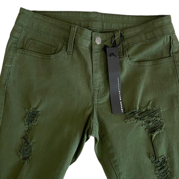 Buckle Flying Monkey ankle zip distressed skinny jeans army green NWT size 27 - Picture 4 of 9